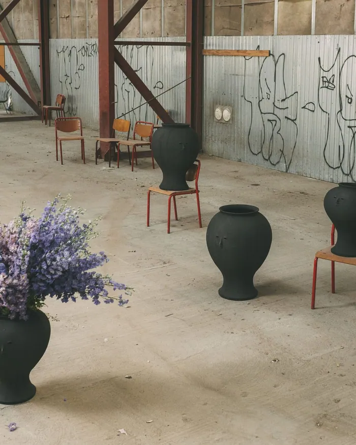 Charcoal Face Vases